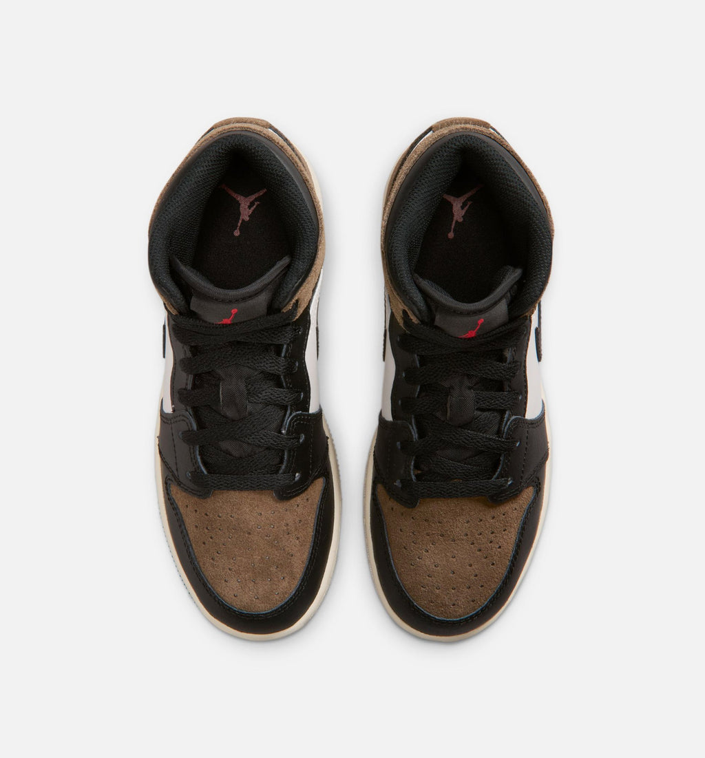 Air Jordan 1 Mid Grade School Lifestyle Shoes - Black Phantom Palomino University Red