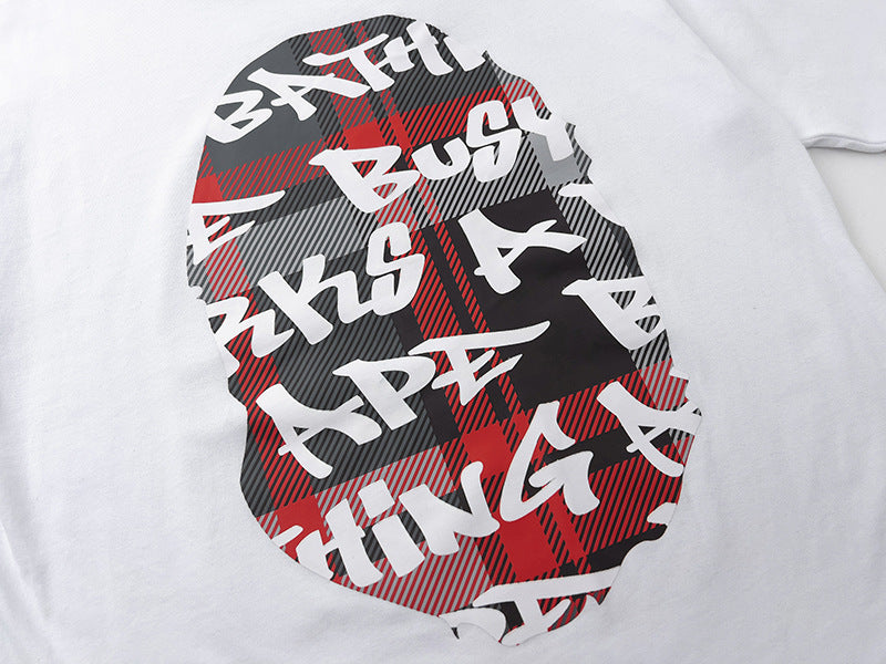 BAPE Red Stroke Camo Big Ape Head Men's T-Shirt - White