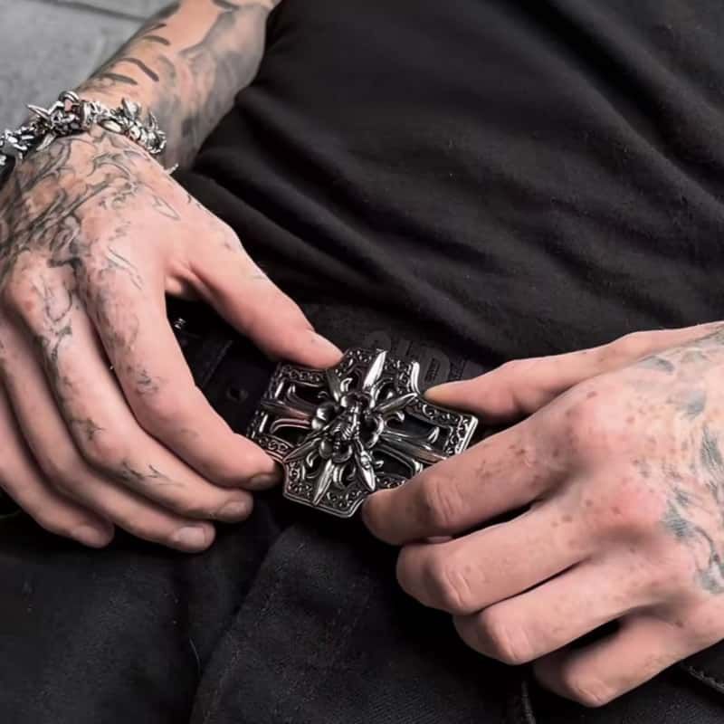 Chrome Hearts Knight Sword Cross Studded Leather Belt Punk Waist Belt