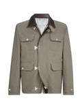 Brunello Cucinelli  water-resistant techno cotton gabardine outerwear jacket with leather inserts and hook fastening
