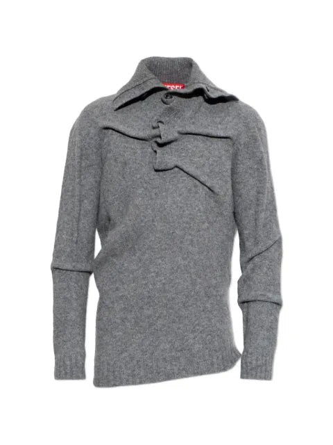 Diesel button-neck sweater in wrinkled boiled knit