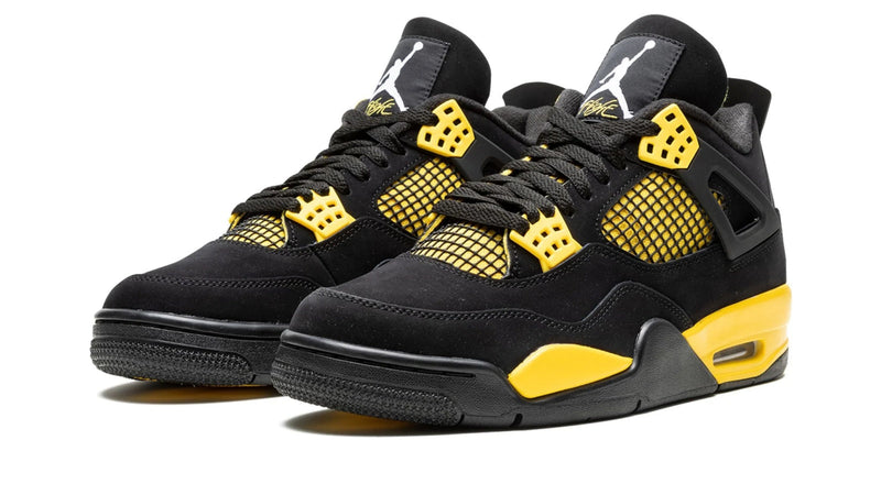Air Jordan 4 Retro 'Thunder' 2023 – Black & Tour Yellow AJ4 with Premium Nubuck & Visible Air