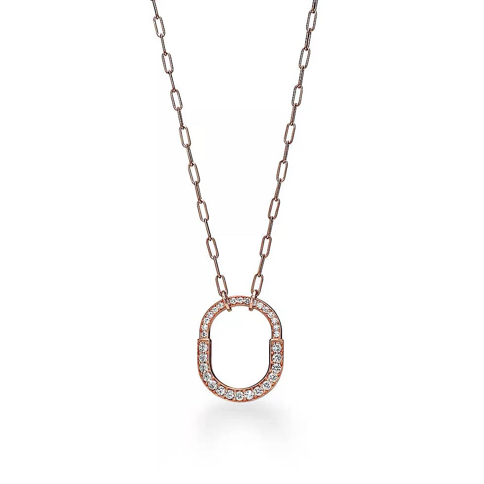 Tiffany Style Lock Cubic Zirconia 18K Gold-Plated Necklace