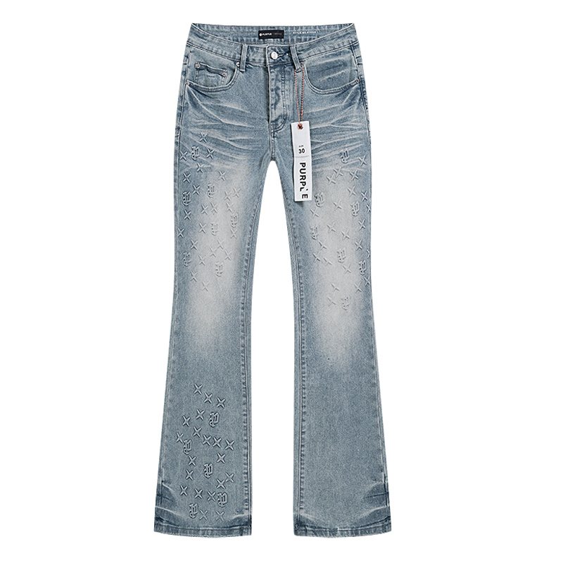 Purple Brand Light Blue Embossed Lower-Leg Jeans