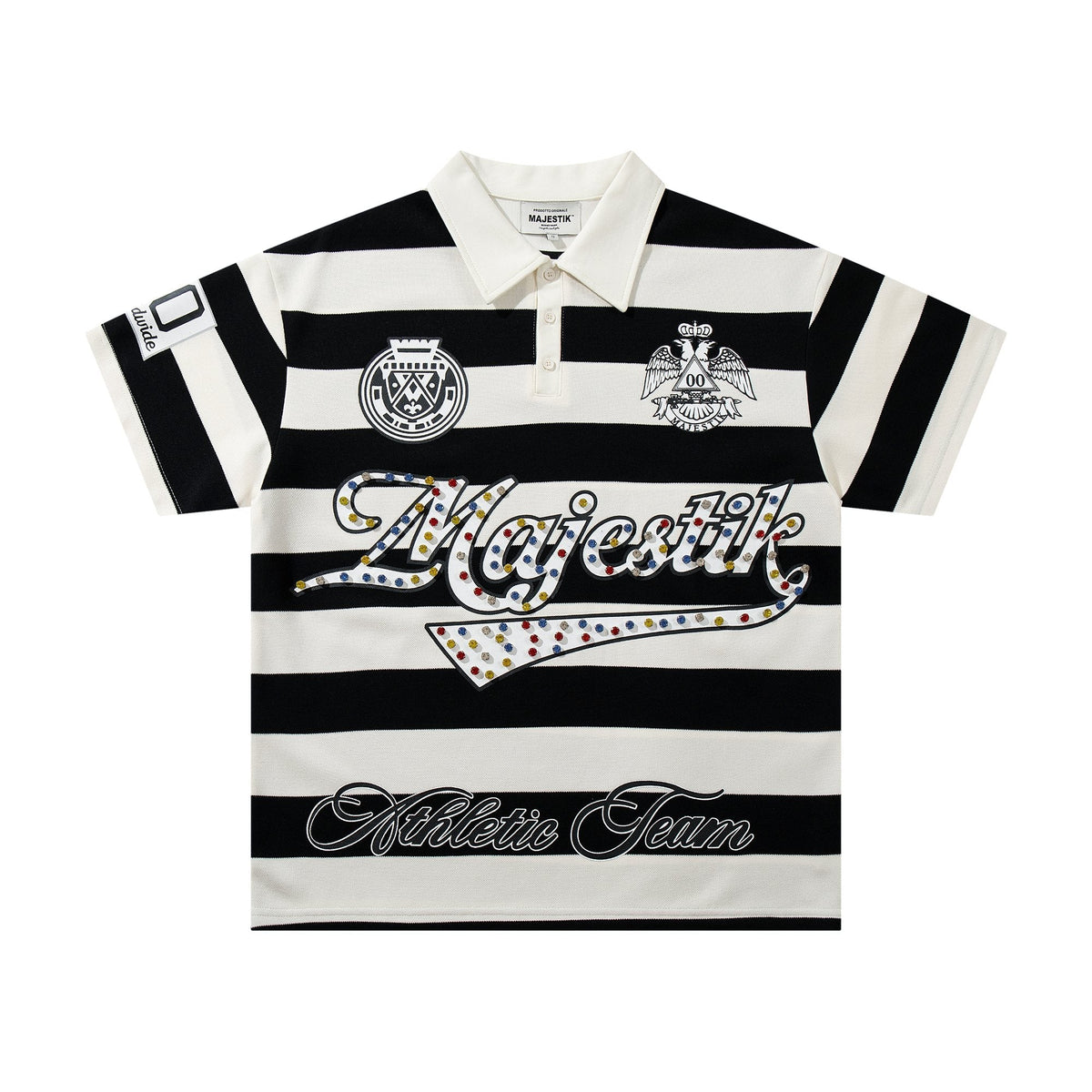 MAJESTIK Striped Crest Graphic Polo Shirt