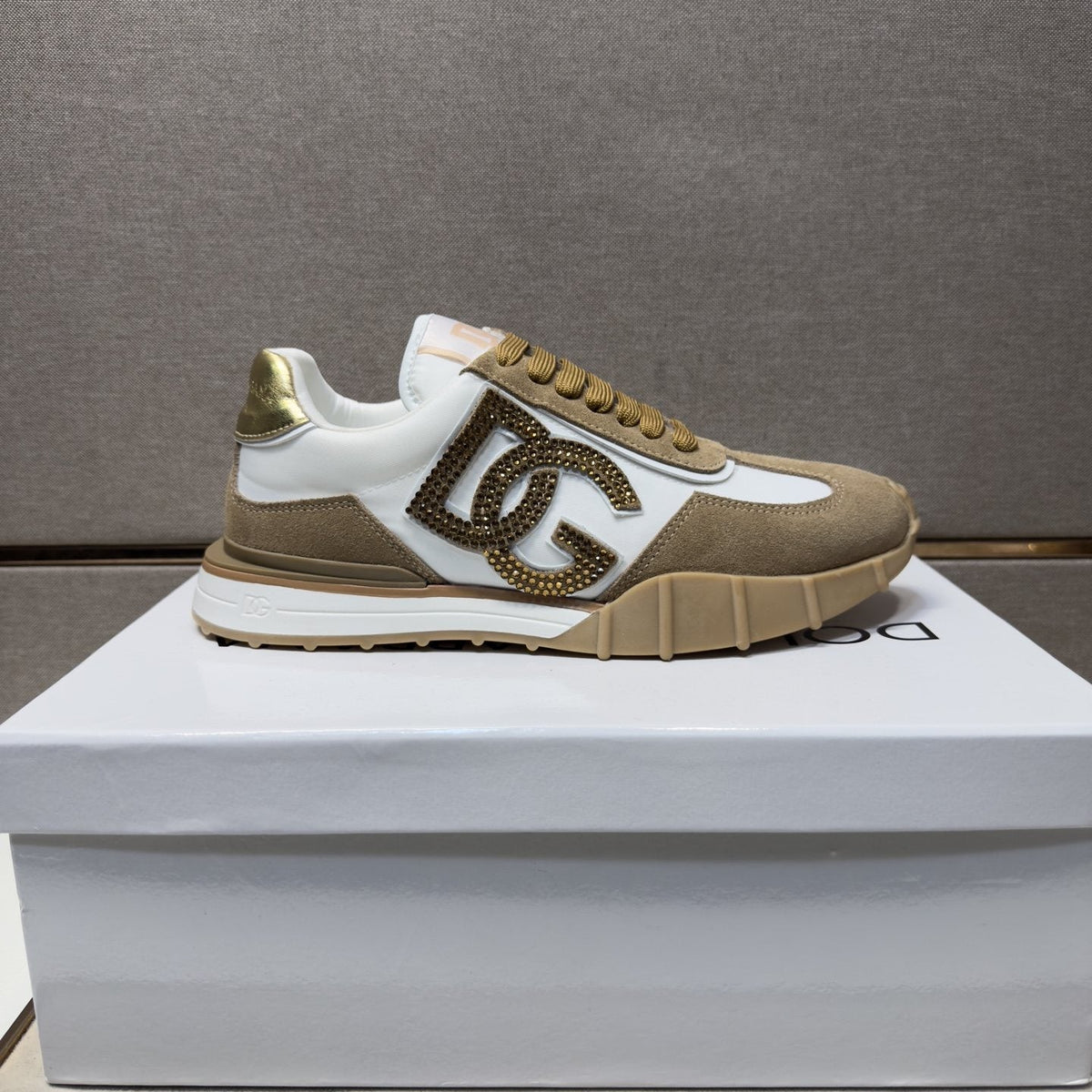 Dolce & Gabbana Men's White Tan Monogram Sneakers