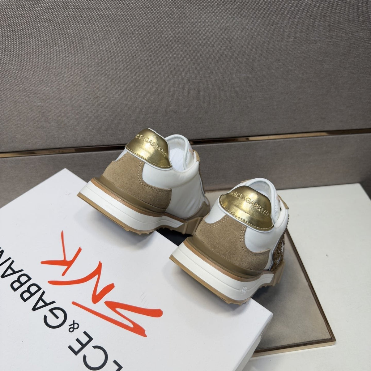Dolce & Gabbana Men's White Tan Monogram Sneakers