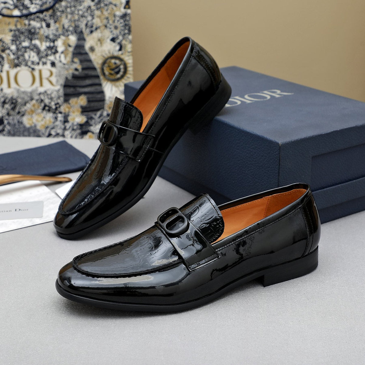 Dior Men's Black Embossed Buckle Loafers