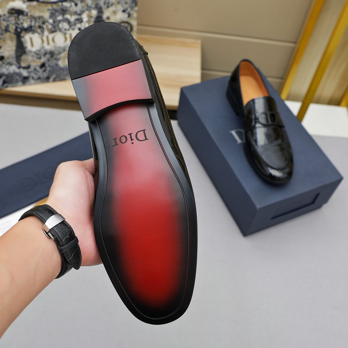 Dior Men's Black Embossed Buckle Loafers