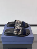 Dior Men's Patterned Buckle Slide Sandals - Black Ridged Sole