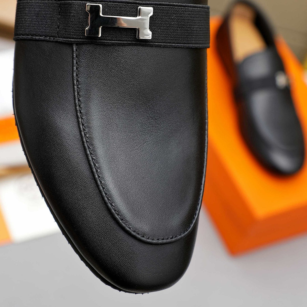 Hermès Black H-Hardware Slip-On Loafers