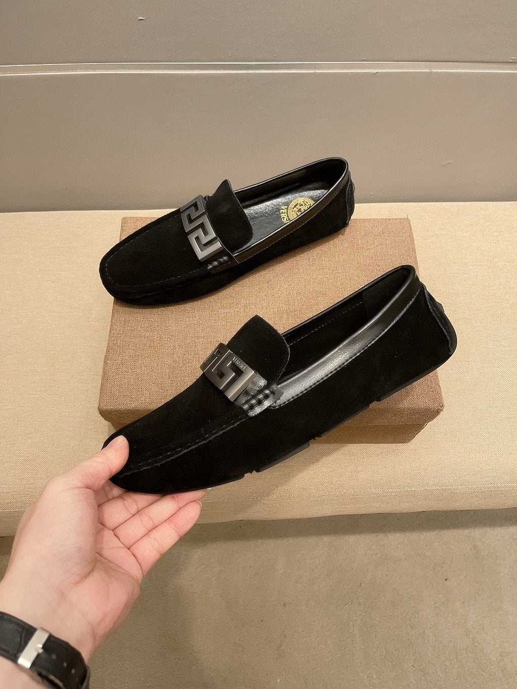 Versace Black Loafers with Silver-Tone Hardware