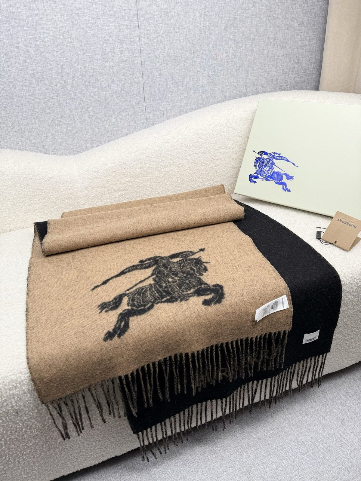 Burberry Reversible Fringed Equestrian Scarf