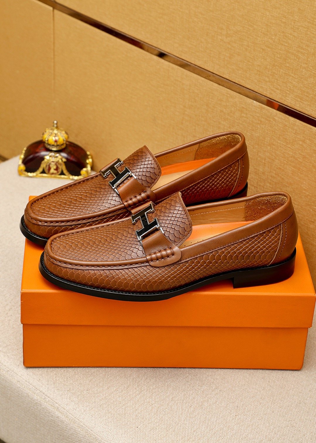 Hermès Textured H-Hardware Loafers