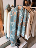 Gucci Pink-Beige Fringed Geometric Motif Scarf