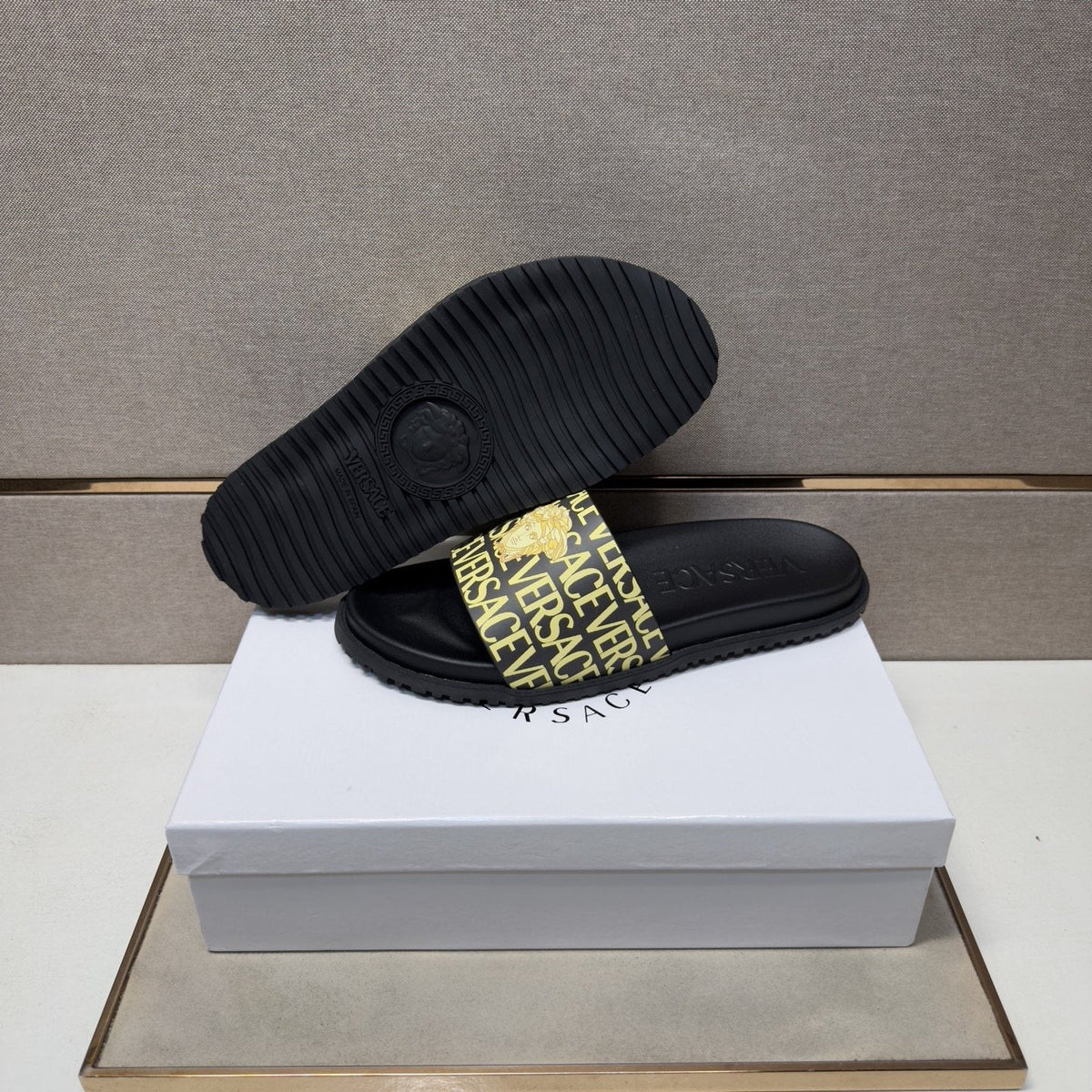Versace Logo Print Slide Sandals